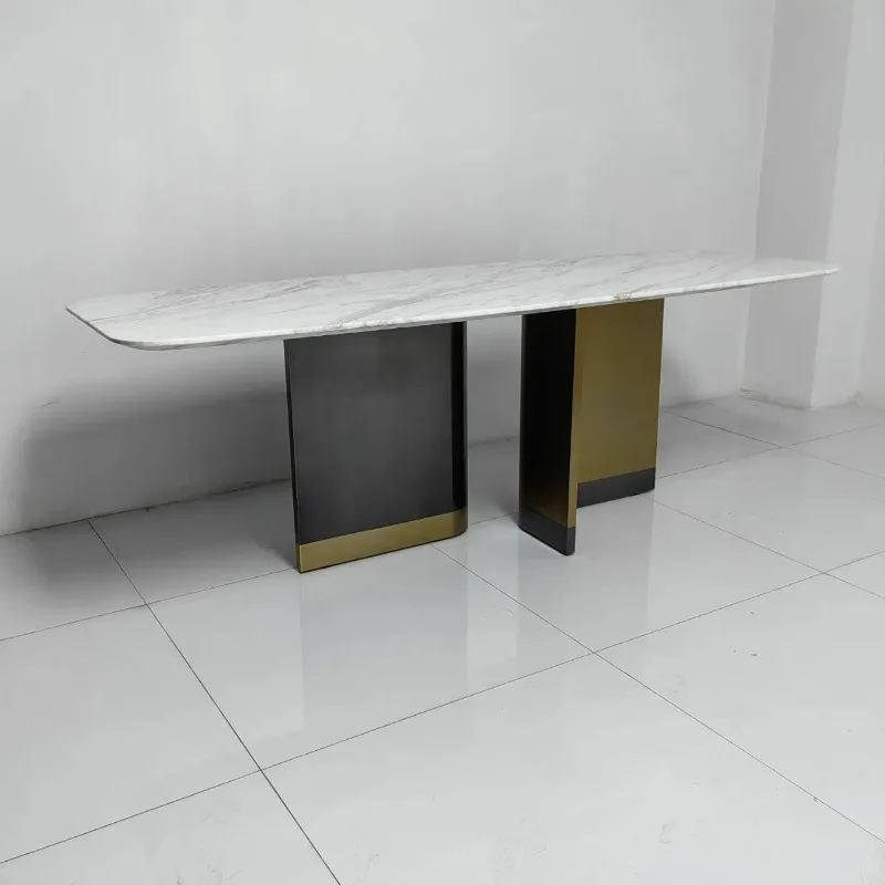 Restaurant Rectangle Jazz White Dining Table Stainless Steel Feet Anti-fingerprint Dining Table Color Separation Effect