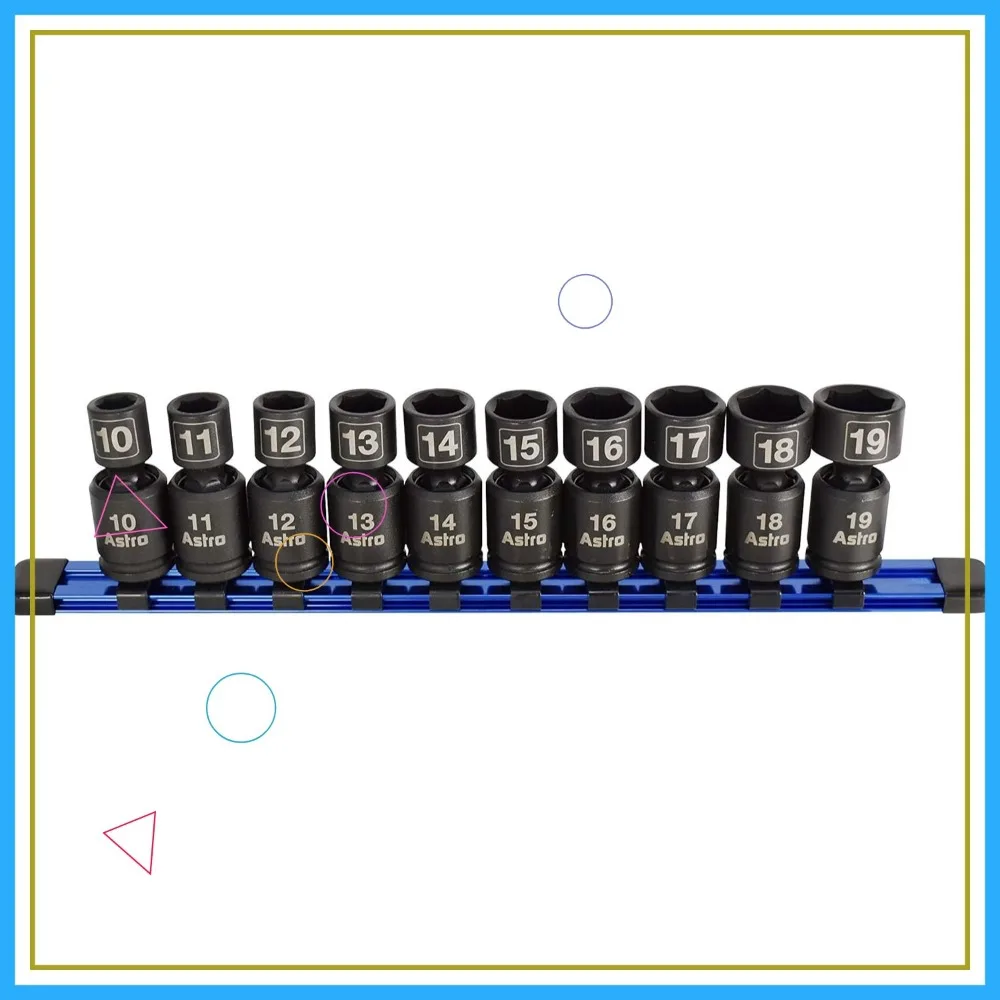 Juego métrico de enchufes de impacto universales sin pines Nano de accionamiento de 10 piezas de 3/8" negro 360 °   rotación