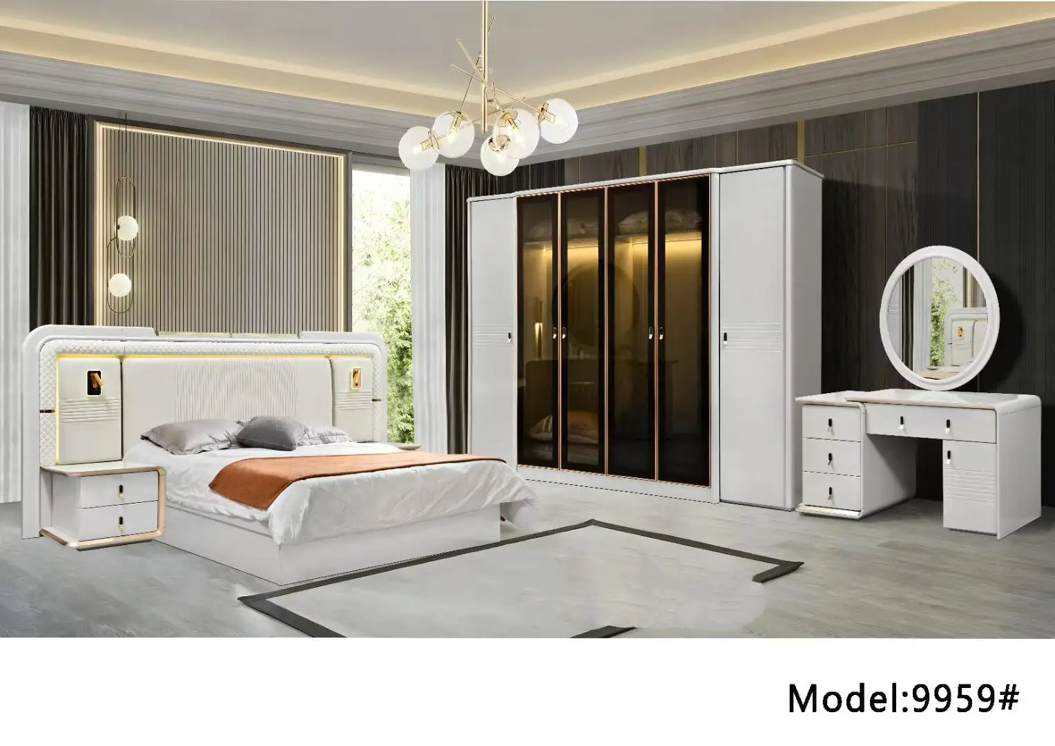 Cheap Price Luxury Modern Bedroom Set King/Queen Size Custom Extendable Bed Storage 5+ Drawers MDF Wood+Leather
