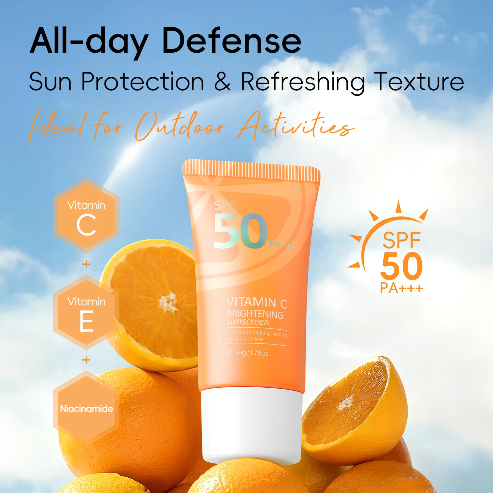 Spf50 + vitamina c protetor solar pele oleosa controle de óleo protetor solar creme protetor facial solar bloco solar isolamento hidratante facial