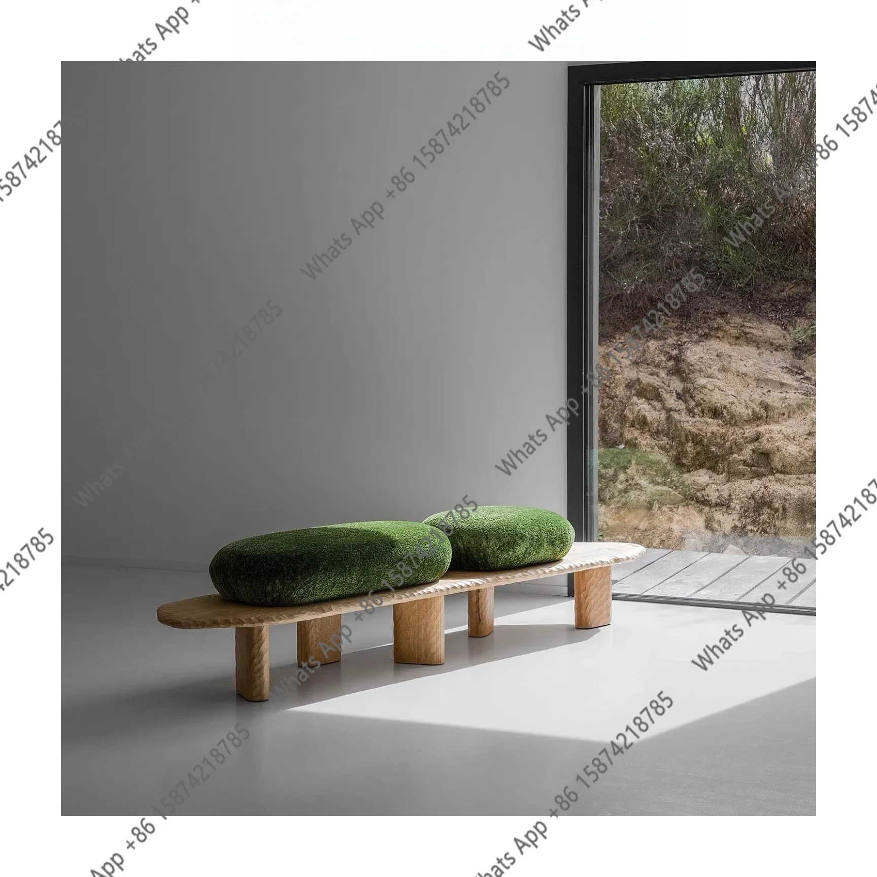 25 Medieval Style Designer Solid Wood Leisure Bench Wabi-sandy Style Retro Hammer Pattern Bench American Simplicity