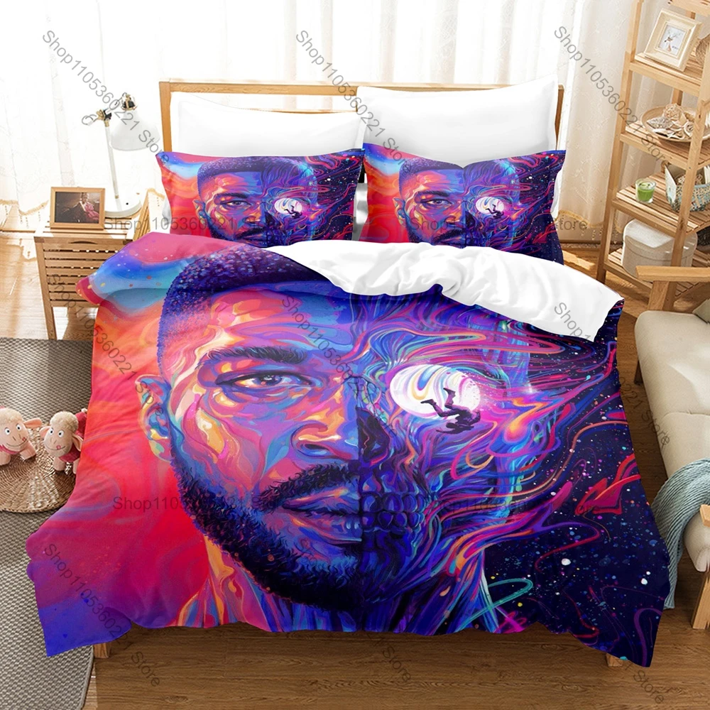 Hip Hop Artist Kid Cudi Man On The Moon Astronaut Cosmic Album Collage Bedding Set 1 Duvet Cover + 2 Pillowcases HD Print Rap