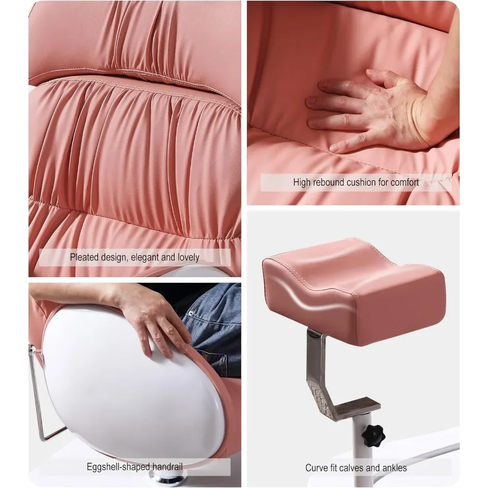 Chaise de Pédicure Hydraulique Rose, pour Module d'Ongles, Sans Immunisation, Unité Inclinable à 360 Comcussions