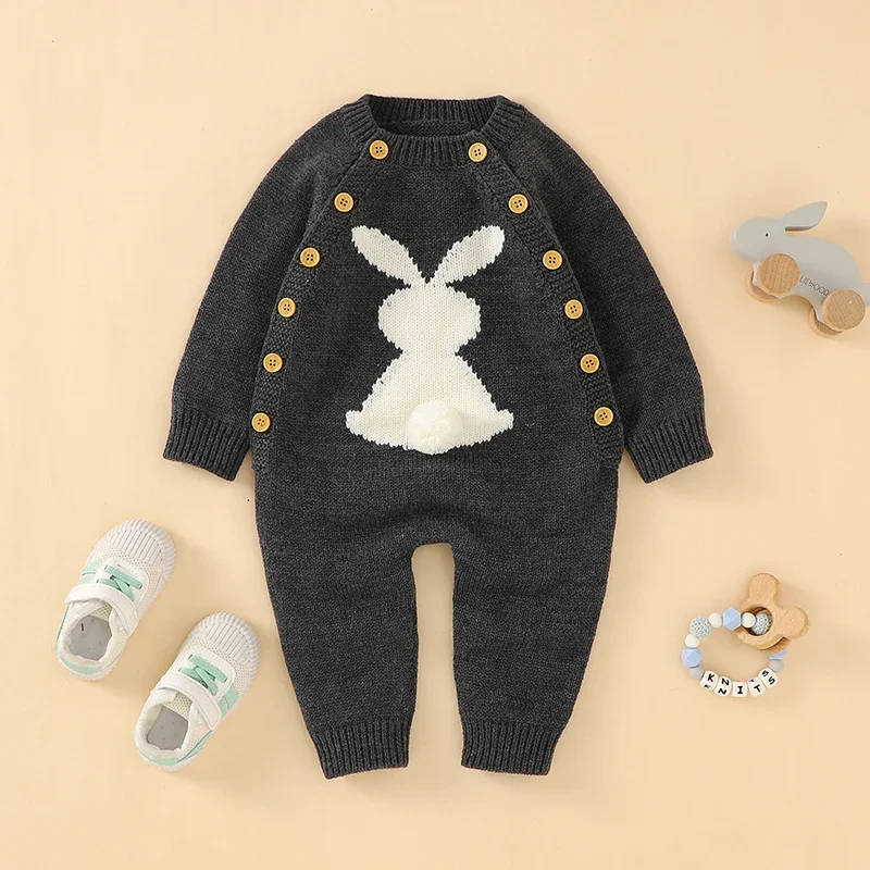 

Infant Baby Rompers Knit Newborn Girl Boys Jumpsuit Cute Rabbits Autumn Toddler Kid Clothes Overalls Playsuit Long Sleeve Solid