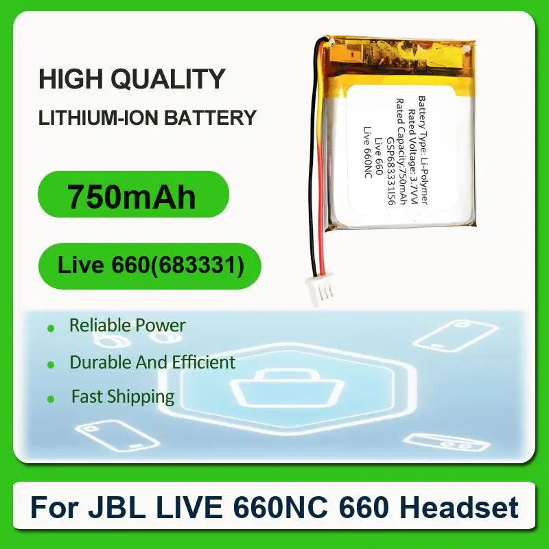 Replacement Headset Battery For JBL LIVE 660NC,LIVE 660 Wireless Headset Live 660(683331) 750mAh
