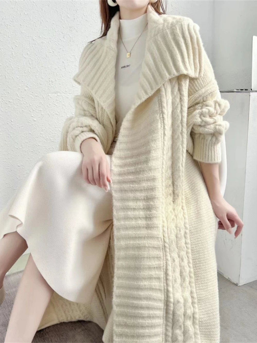 Vintage Women\'s Sweater Knitted Cardigan 2024 Fall Pants Long Sleeve Lapel Thick Loose Street Can Wear Ladies Coat