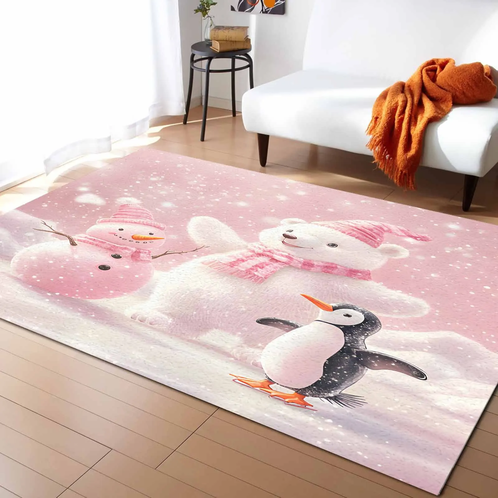 Christmas Pink White Bear Penguin Living Room Floor Mat Children's Room Bedroom Bedside Carpet Kitchen Door Mat