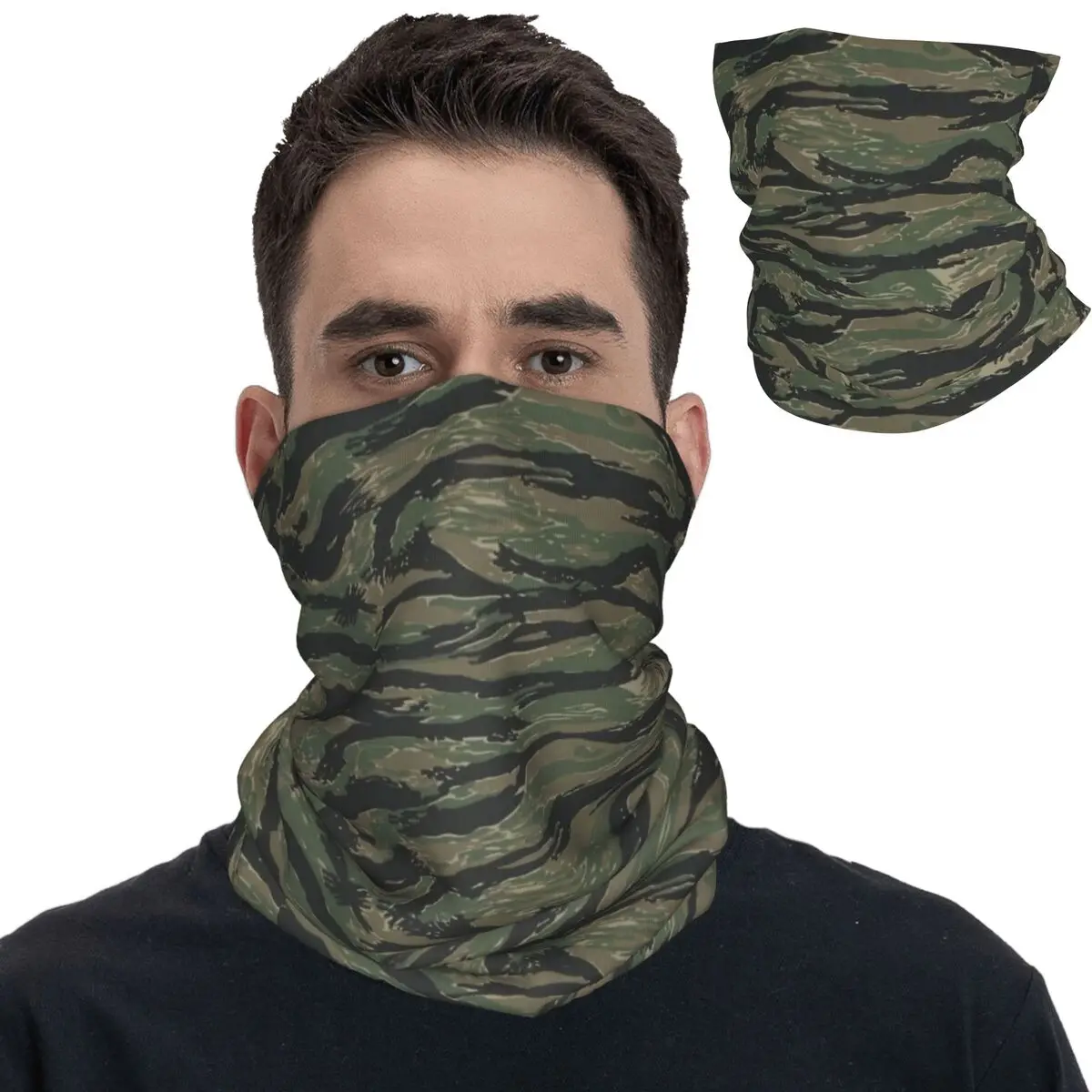 Tiger Stripes Camo Pattern Bandana Neck Gaiter Printed Wrap Scarf Multi-use Headwear Hiking Unisex Adult Windproof