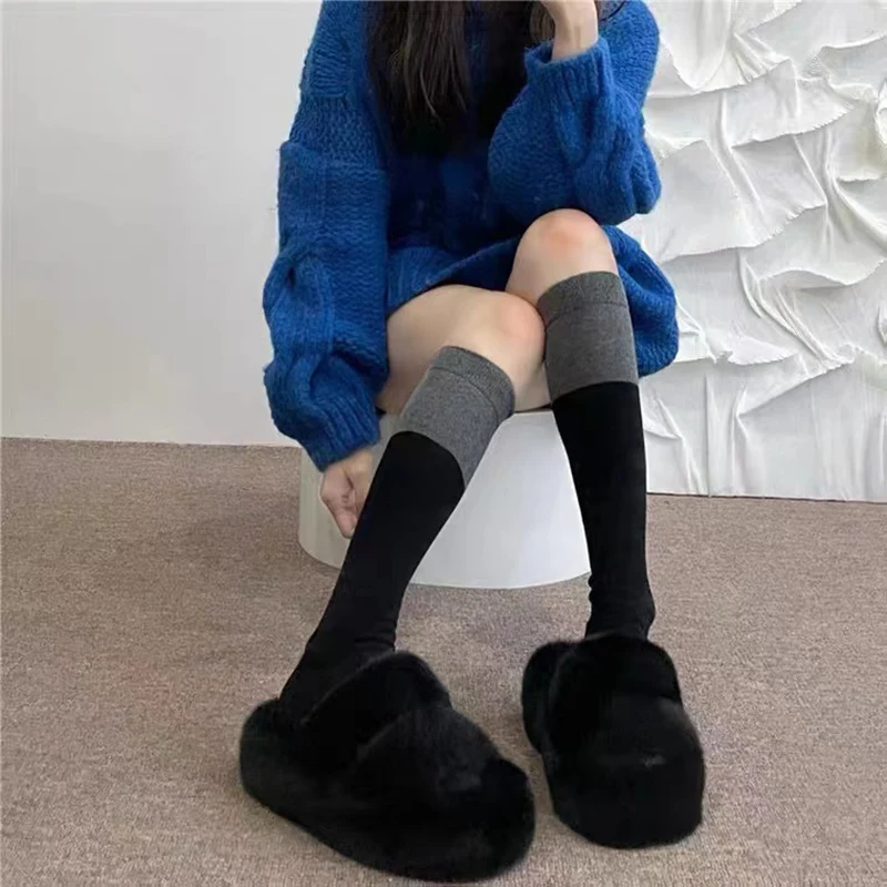 JK calze donna carino nero grigio cotone Lolita calze lunghe tinta unita calze al ginocchio moda Kawaii Cosplay calze di Nylon