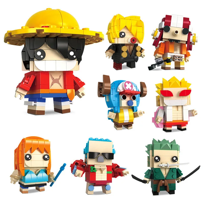 One Piece Square Doll Assembled Hand Figure Cartoon Anime Luffy Chopper Nami Sanji Action Figures Small Particle Assembled Toy