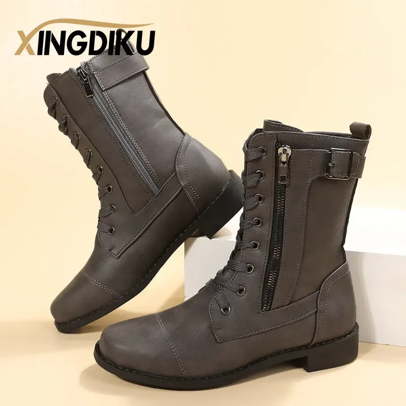 Retro Boots Women 2022 Autumn/winter New Large Size Short Boots Thick Heel Knight Boots Brown Leather Heels