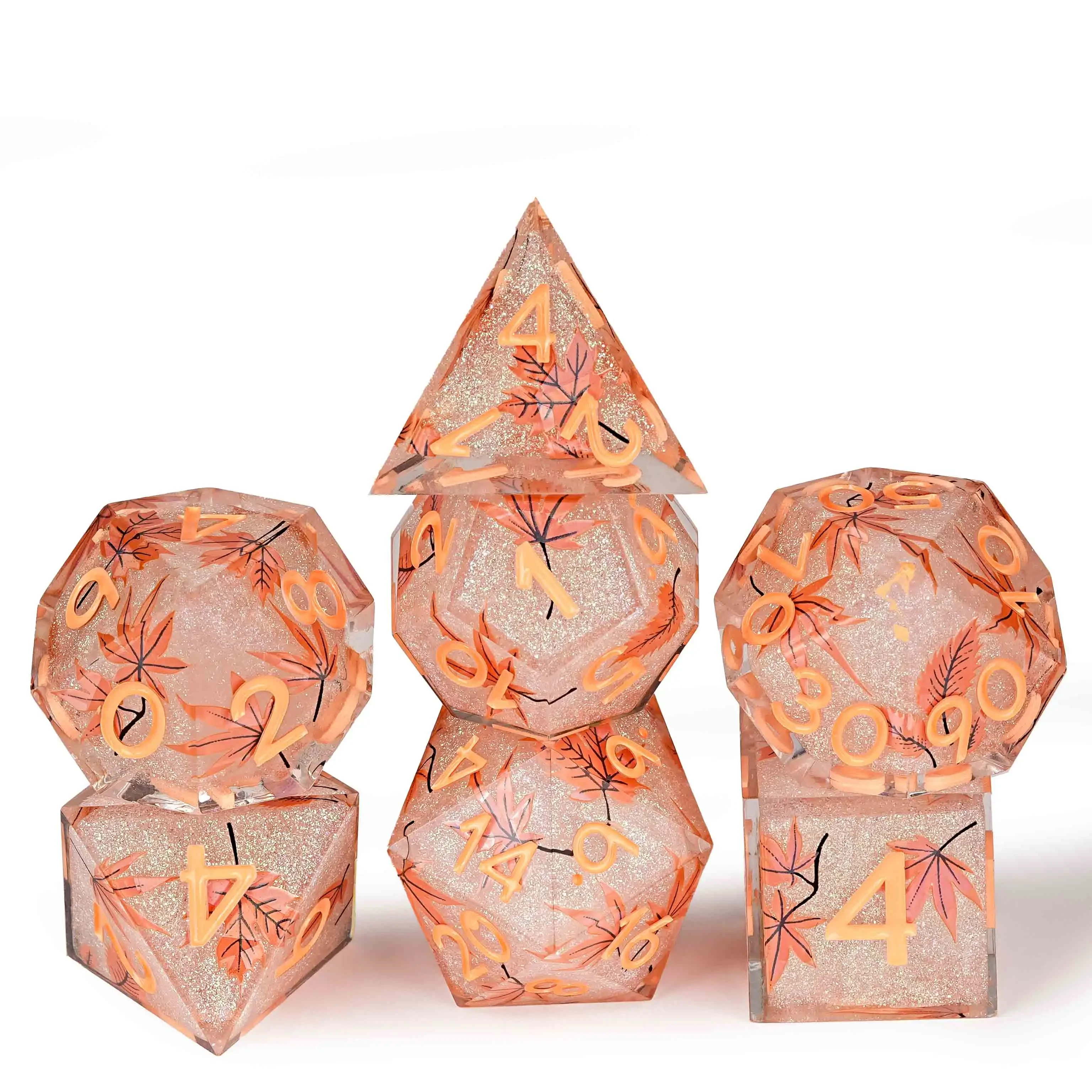

7 шт. DND Leaf Dice Leaves Набор кубиков из смолы Orange Word Многосторонние многогранные игральные кости для D&D Game COC Ролевая игра RPG Table D6 ~ D20