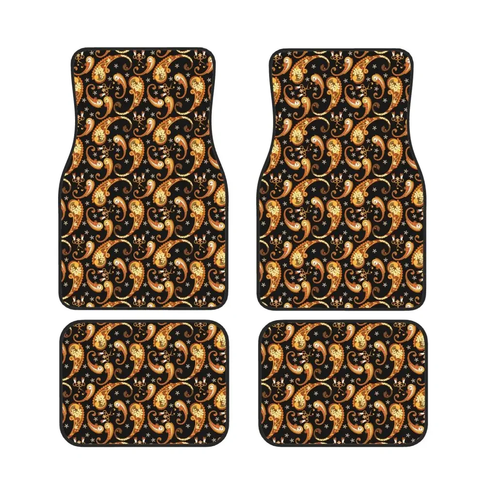 Paisley Pattern Gold Beautiful 4PCS Car Floor Mat, General Motors SUV Anti Slip and Anti Fouling Protection Mat, Waterproof Mat