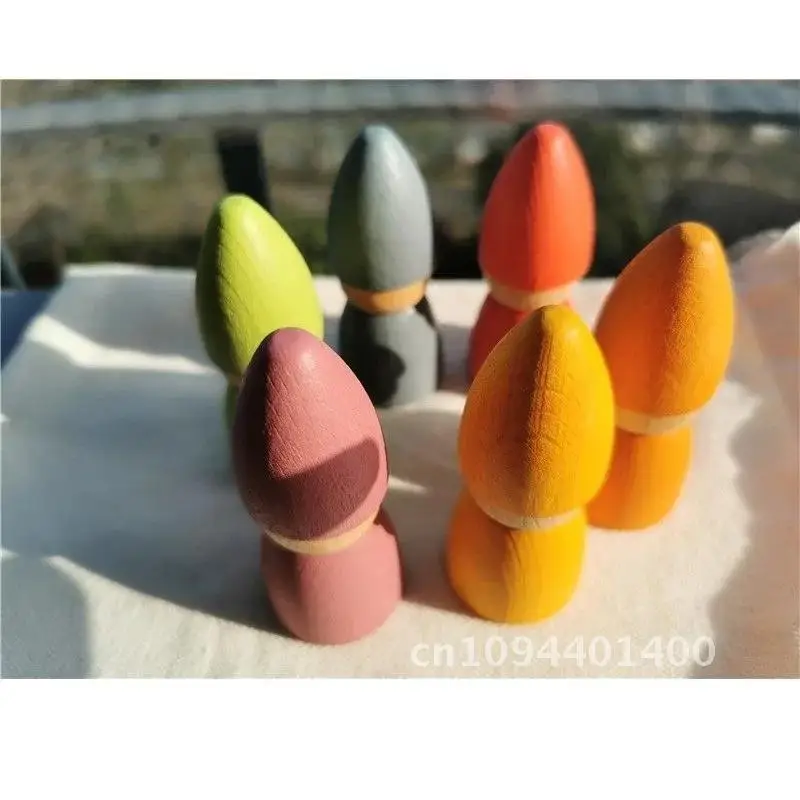 6pcs Children Rainbow  Wooden Peg Dolls Gnomes Colorful Beech Wood Creative Montessori Toys 2.9*7cm