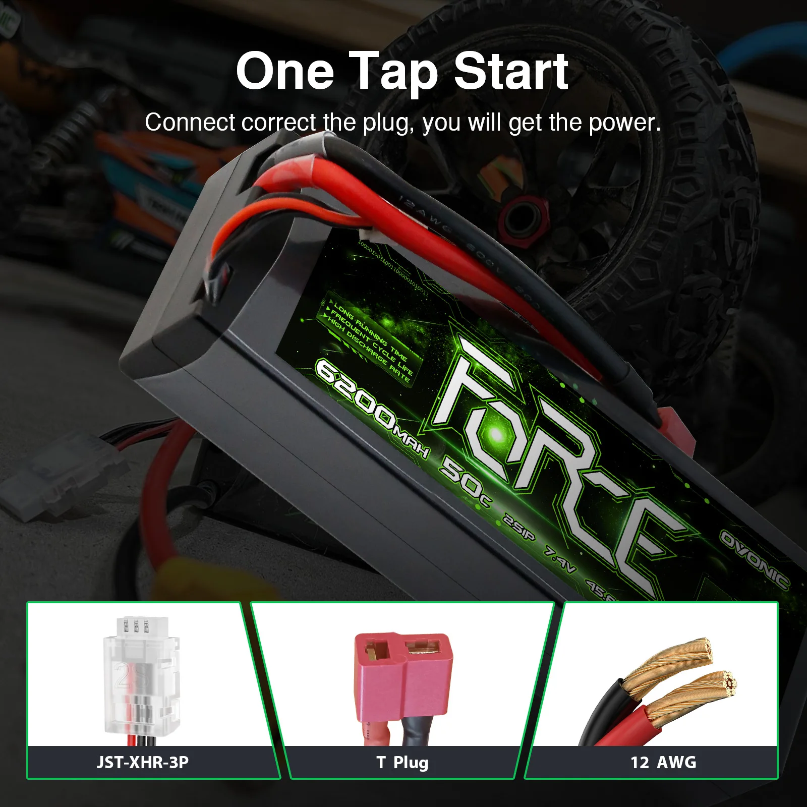 Ovonic 2S Lipo Batterij 6200mAh 2S1P 50C 7.4V Hard Case met Deans Plug voor 1/8 1/10 RC Auto Vrachtwagen Boot Voertuigen (2Packs)