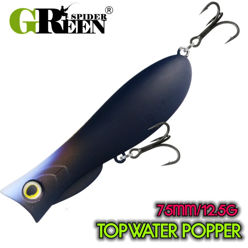 GREENSPIDER 75mm 12,5g Popper Angeln Lockt Schwimmende Popper Künstliche Wobbler Köder Für Karpfen Bass Forelle Angelgerät