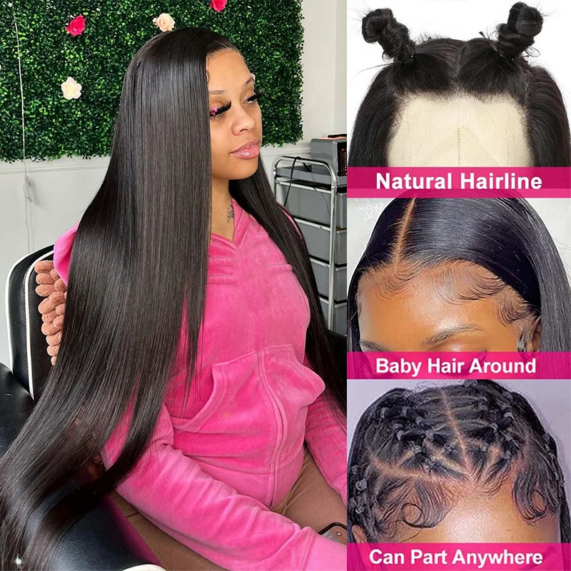 13x6 HD Lace Transparent Straight Frontal Wig Pre Plucked Brazilian 40 Inch Bone Straight Lace Front Human Hair Wigs For Women image 5