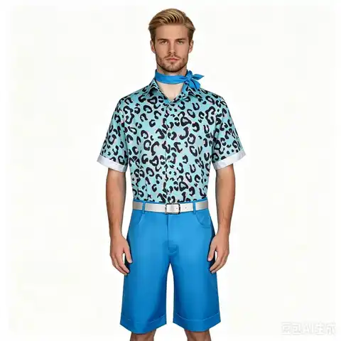 Movie Ken Cosplay Costume Colorful Shirts Shorts Belt Set Men Beachwear Blue Anime Suit Halloween Carnival Party Disguise Outfit