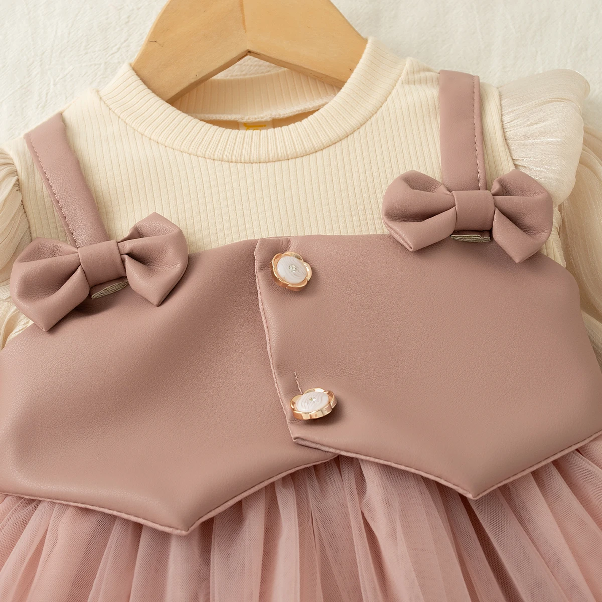 Spring Autumn Toddler Girl Dress Pink Tulle Long Sleeved Dress with Bow Elegant Princess Outfit for Special Occasions image 6