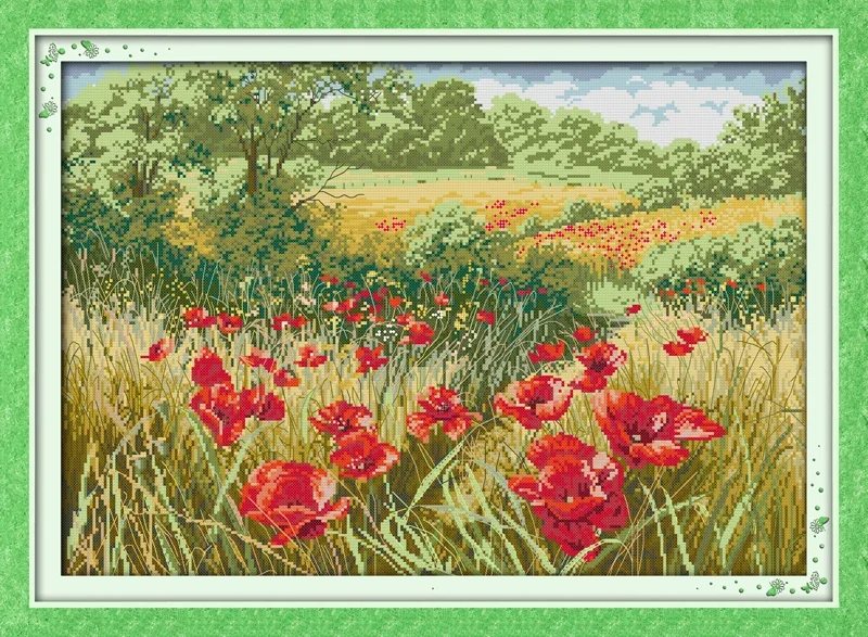 

Joy Sunday New Printed Cross Stitch Kit Easy Pattern Aida Stamped Fabric Embroidery Set-Beautiful Flowers (1)