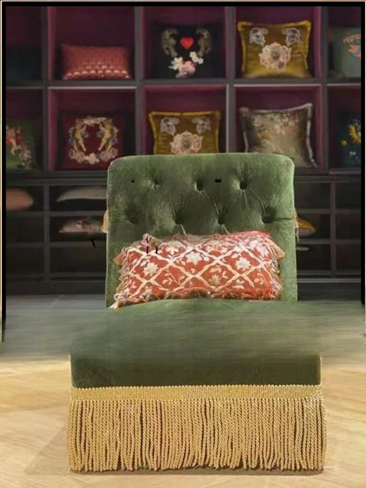 V1 Solid Wood Armless Creative Armchair Retro Wizard of   Dark Green Sofa