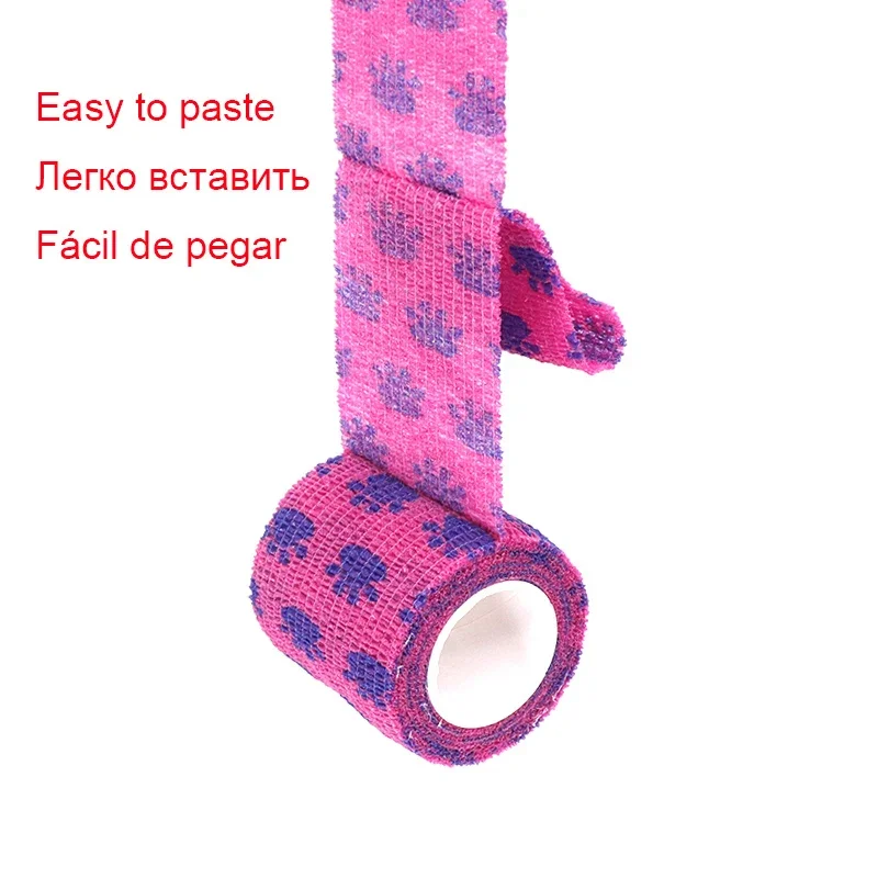 1/6/10 Pcs Red love heart Printed Self Adhesive Elastic Bandage 4.8m Pink Sports Wrap Tape for Finger Joint Wrist Pet