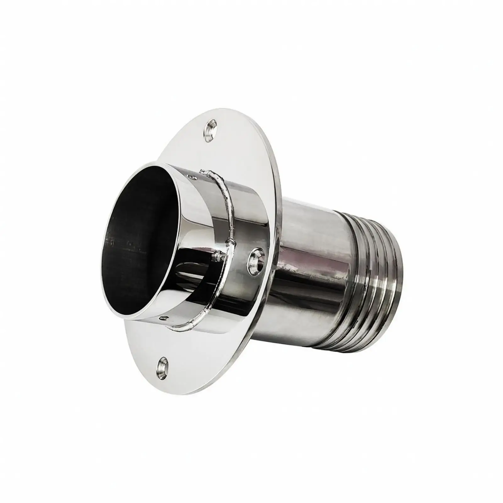 Rigid Exhaust Port Fitting with Flange | Threaded End Connection, brushed silver Finish, for Ventilation Systems