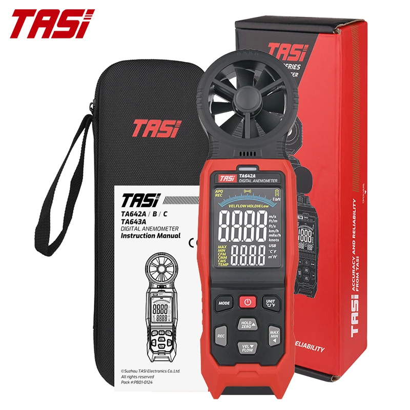 TASI TA642A TA642B Digital Anemometer Handheld Wind Speed Meter Measuring Air Flow Speed Wind Temperature LCD Backlight Display