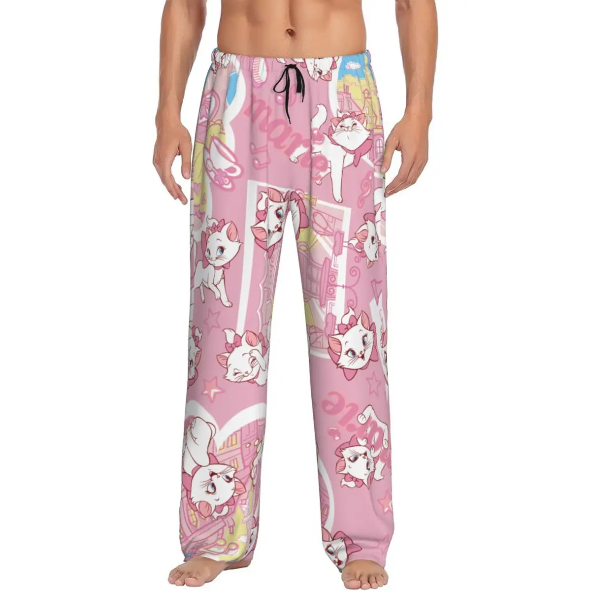 

Custom Aristocats Animation Marie Cat Pajama Pants Sleepwear Men Elastic Waistband Sleep Lounge Bottoms with Pockets