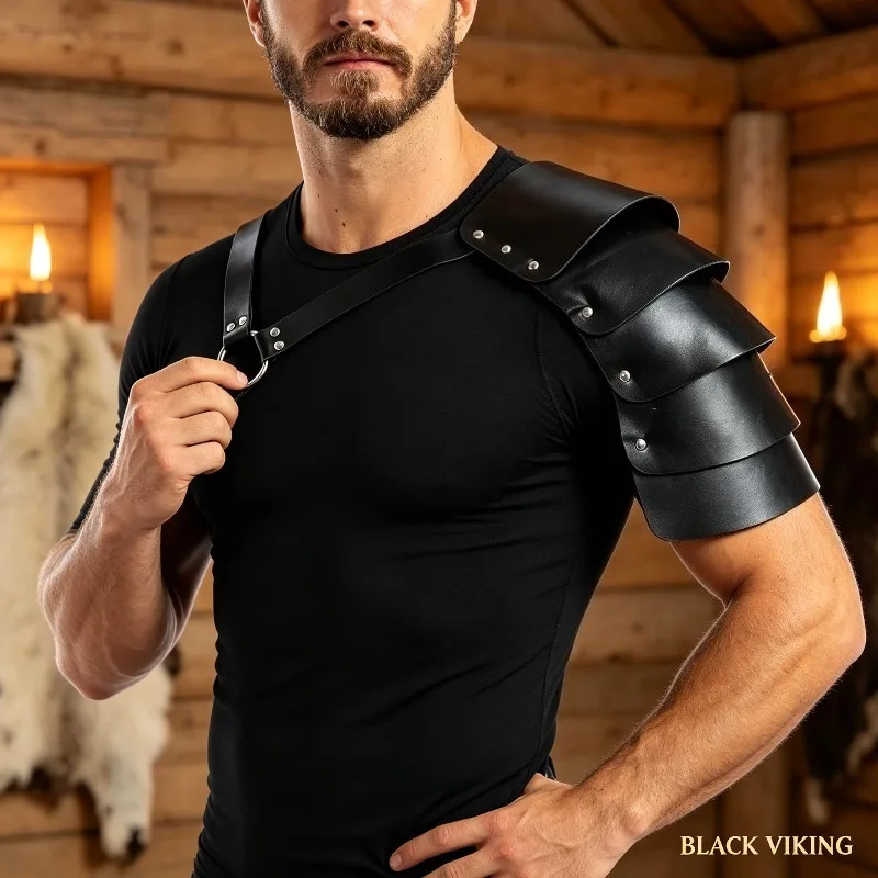 Retro Viking Warrior Single Side Shoulder Armor Layered Design Adjustable Halloween Stage Performance Cosplay Carnival