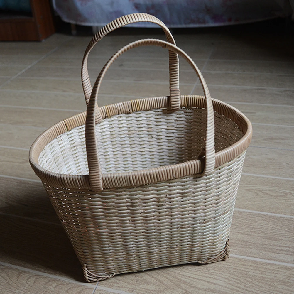 

1pc Stylish Bamboo Woven Storage Container Decorative Outdoor Picking Basket Handmade Fruit Egg Holder Small