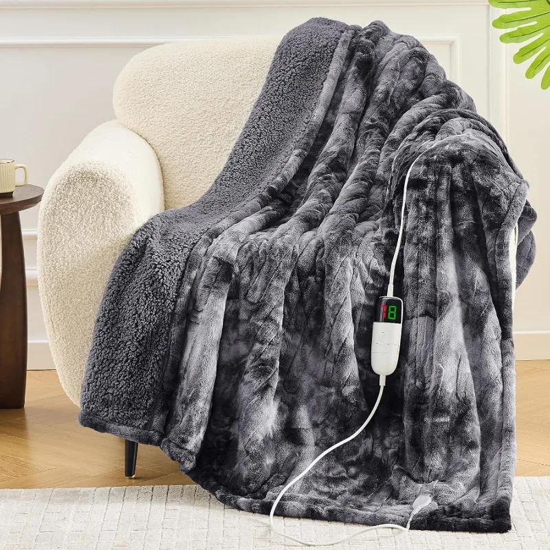 

Heated Blanket Electric Throw - Fleece Sherpa Heating Blanket for Sofa, Faux Fur Warm Heater Lap Blankets