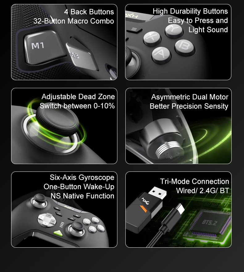 PXN P5 Kabelloser Spielcontroller 1000Hz Hall-Joystick Hall-Trigger, Geeignet für Switch/PC/Android/iOS, Rosa Spielcontroller – Detail 3