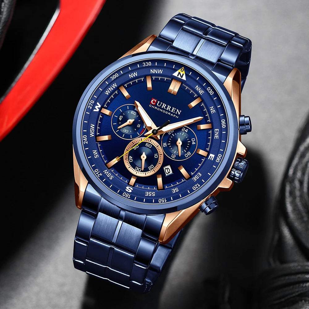 CURREN 8399 Men's Multifunctional quartz watch Business Waterproof Clock Male Full Steel Sport Quartz Chronograph