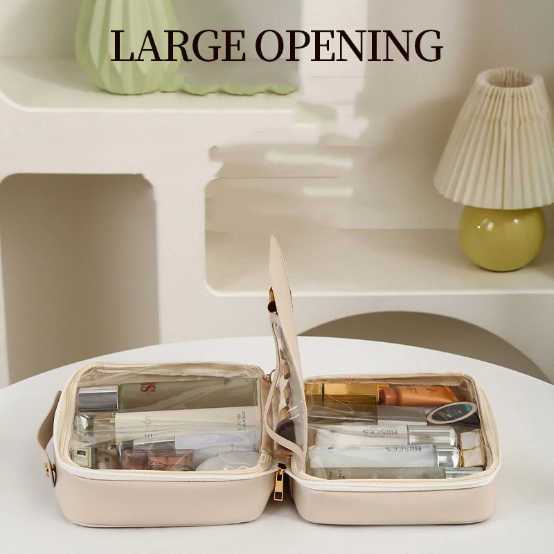 Makeup Bags for Women Travel Toiletry Cute Cases Bag Portable Solid Color Makeup Organizer Box Cosmetic Bag Neceser PU Leather