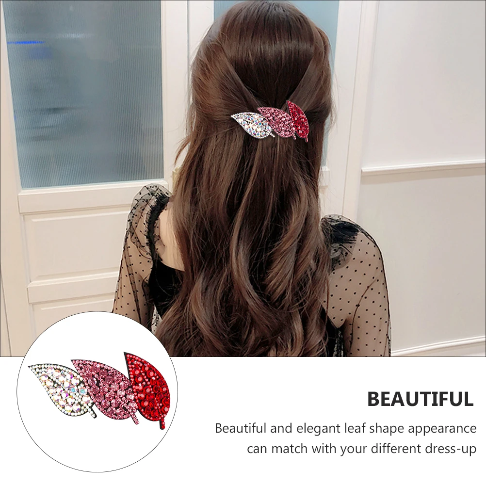 

Rhinestone Leaf Hair Clips for Women Girls Bling Leaf Shape Barrettes Elegant Daily Wear Accessory Beautiful Delicate Decorative