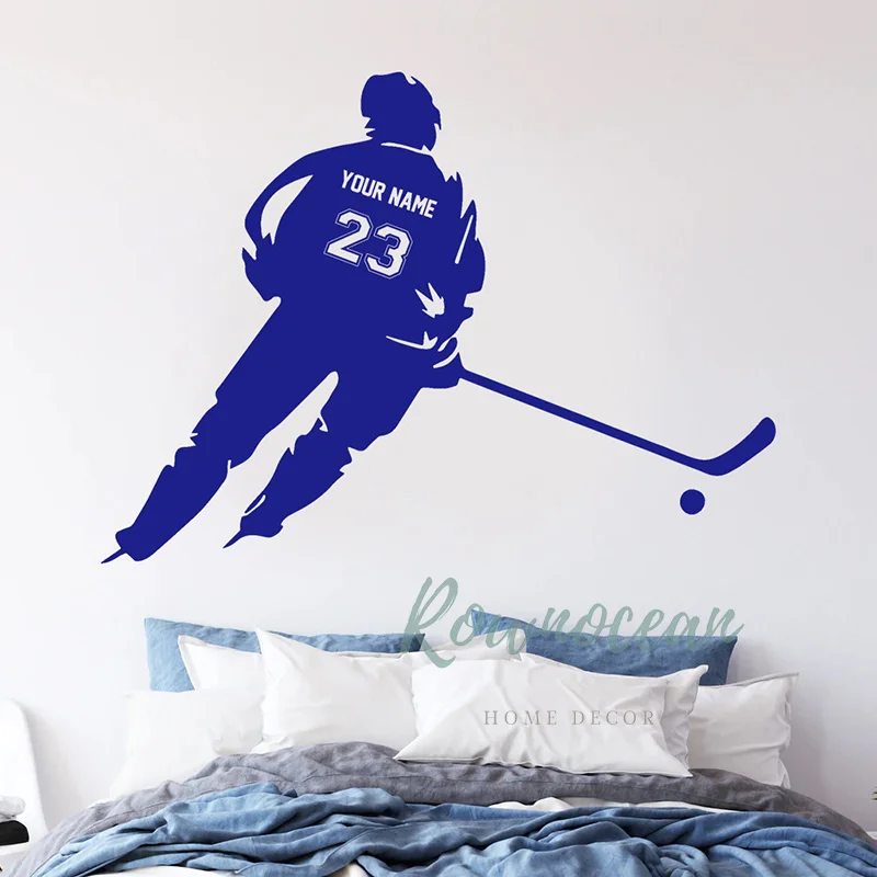 Custom Hockey Player Name and Number Wall Sticker, Vinyl, Boys, Teens, Home Room, Bedroom Decoration, Sport Decals, Mural, G027
