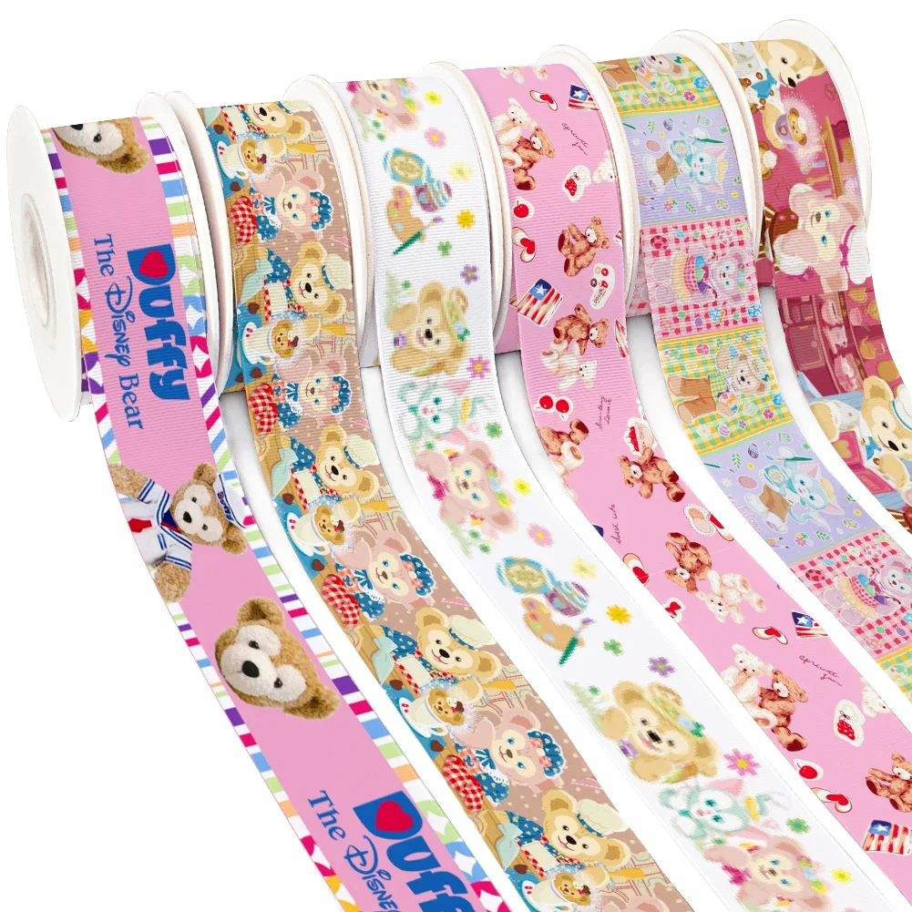 Disney Japanese Cartoon Duffy Bear Printed Grosgrain Satin Ribbon for Gift Wrapping Hair Bow Craft Accessory 50 Yards