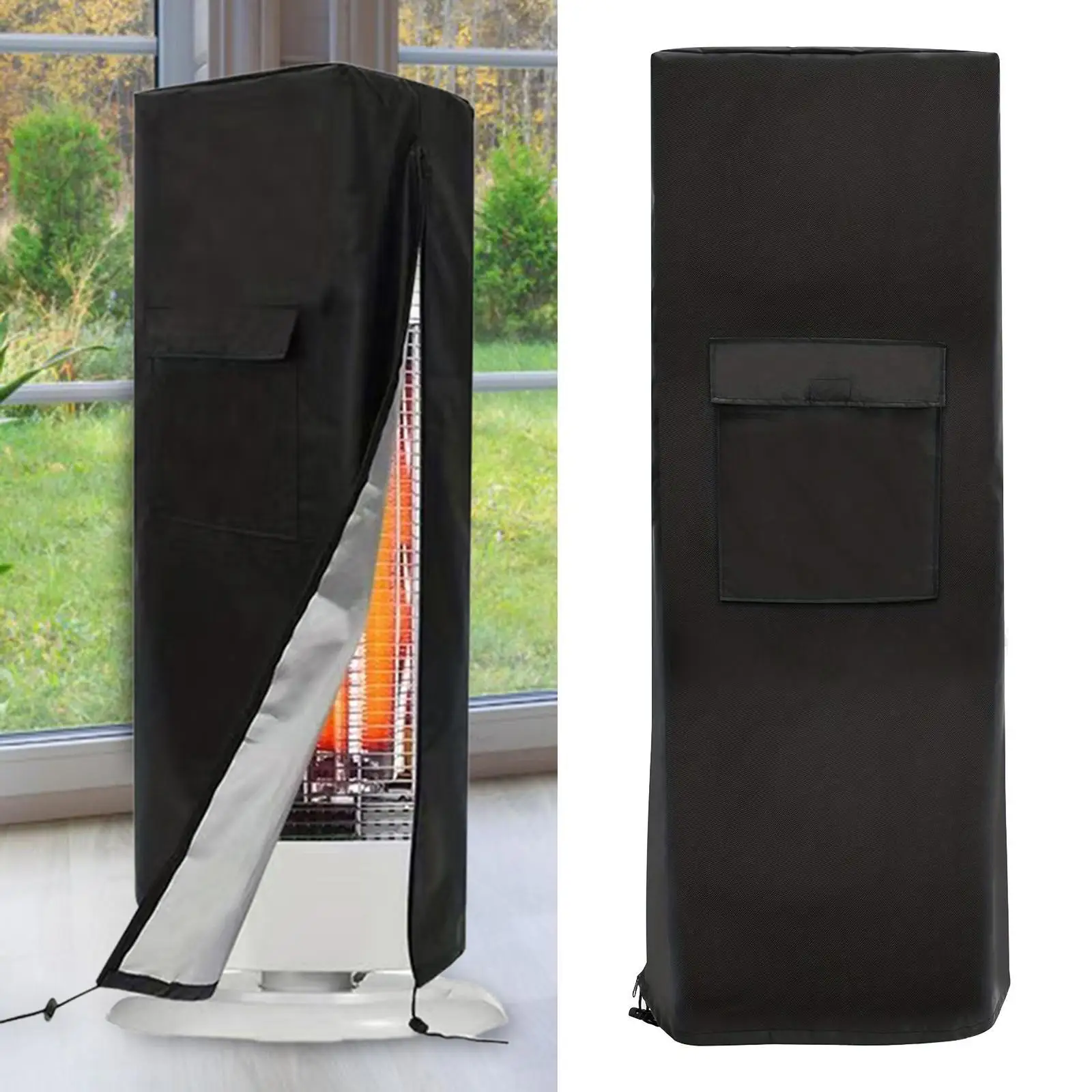 Protective Heater Cover Black Oxford Cloth with Convenient Storage Pocket for Patio Garden Outdoor Lounge Set