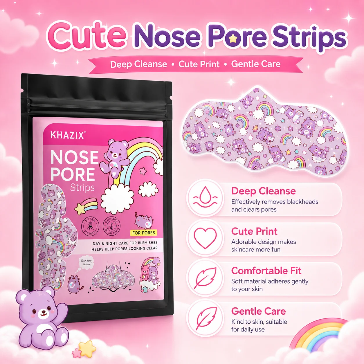 Cute Animal Nose Pore Strips 20pcs, Cartoon Nose Patch for Daily Pore Care, Gentle Facial Skincare Stickers for Home Use