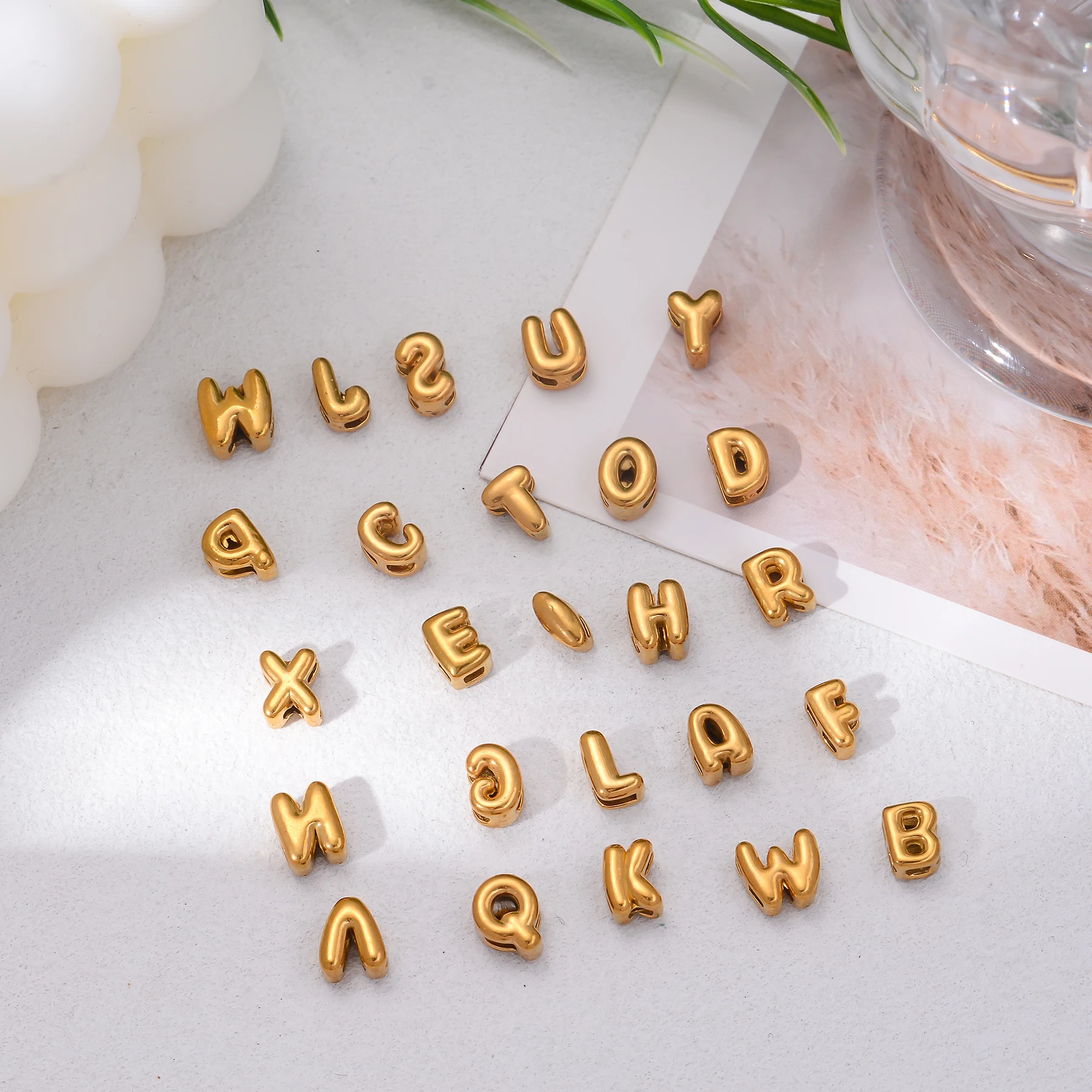 6pcs/lot Mini Balloon Alphabet Initial Charms Stainless Steel Small Bubble English Letter Accessories