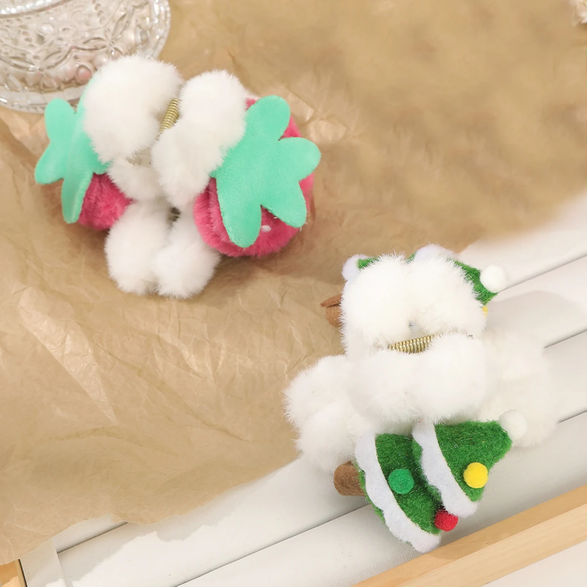 AWAYTR Christmas Tree Winter Fur Hair Claws Clip Fashion Solid Hairy Shark Hair Clip for Women Girls Hairpin Korean Accessories