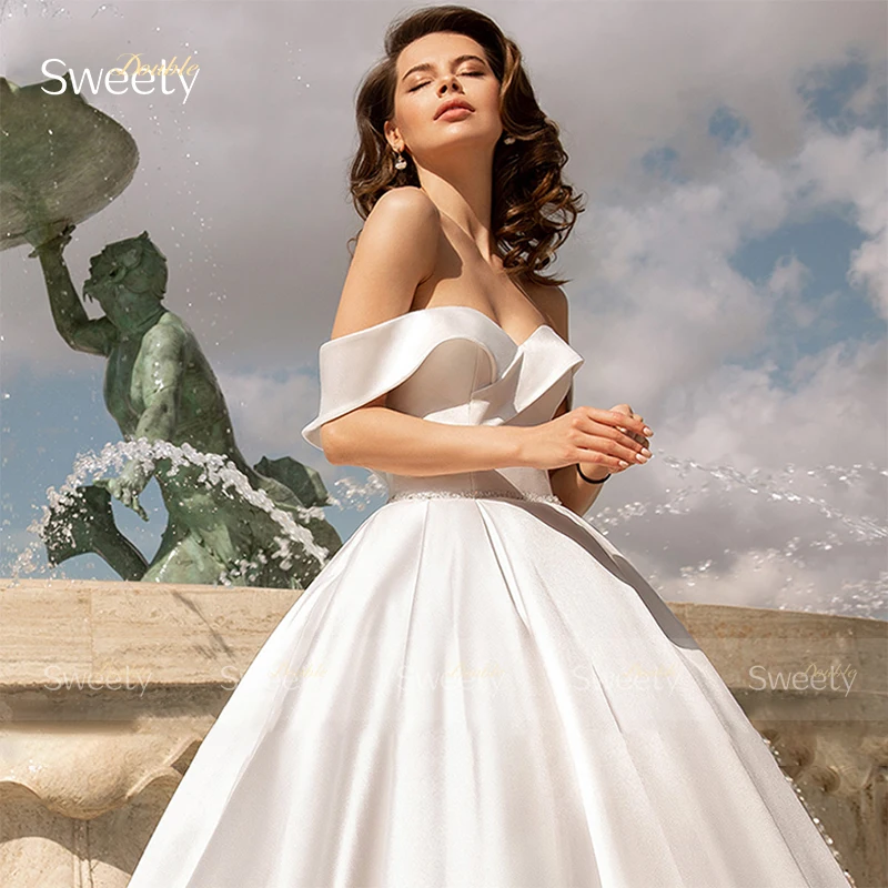 Einfachheit Hochzeits kleid Organza Satin mit Stickerei Spitze Ballkleid A-Linie voller Ärmel O-Ausschnitt Brautkleid vestido de novia aber