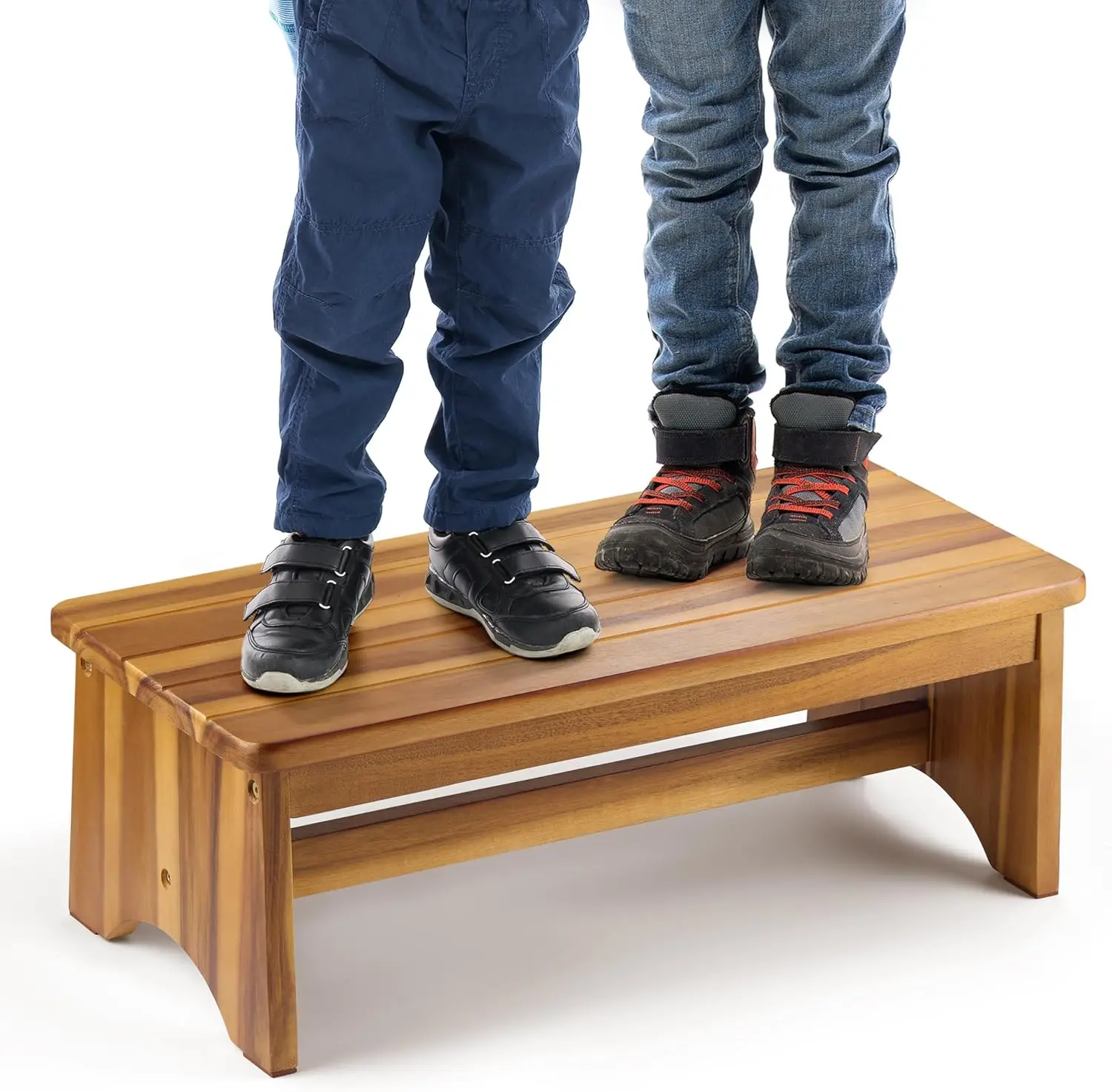 

Extra Wide 26in Wooden Step Stool, Heavy Duty One Step Stool for Adults and Seniors, Holds Up to 550 lbs, Reinforced Bar, Non
