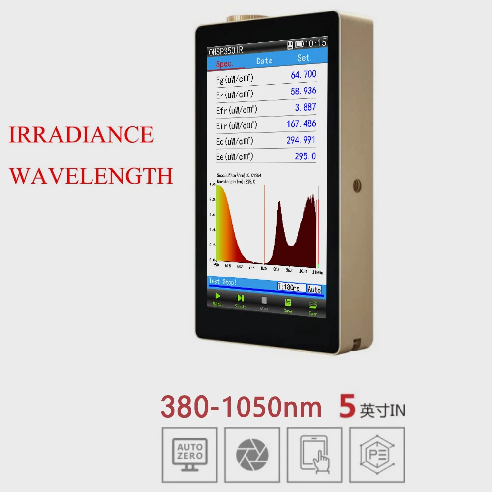 OHSP350IR IR Spectrometer 380nm-1050nm Irradiance Test Light Power intensity mW/cm2