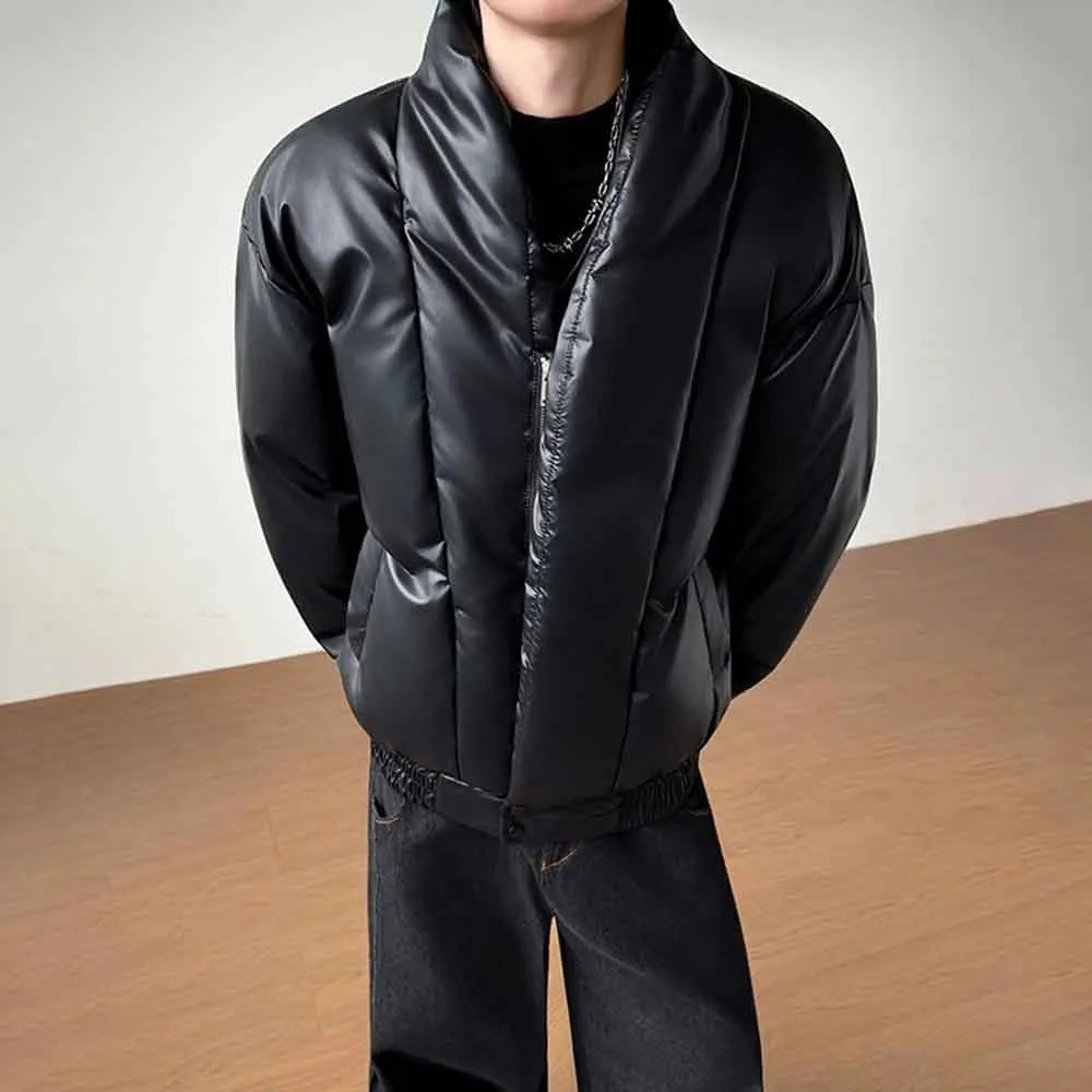 

2025 зимняя мужская хлопковая куртка из искусственной кожи с длинными рукавами, американский ретро-модный модный свободный повседневный нишевый мужской топ