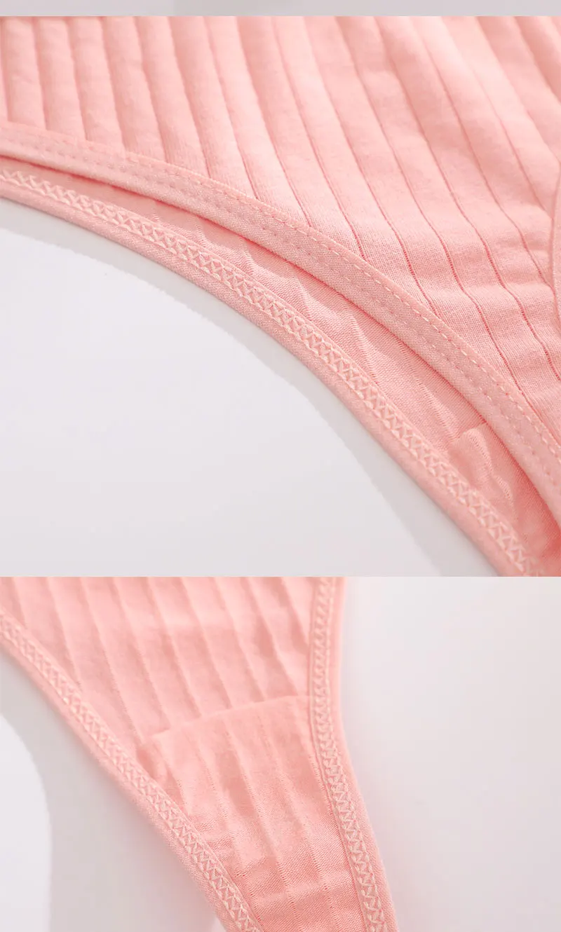 FINETOO 6er-Set Damen gerippte Baumwoll-Tangas, niedrige Taille, atmungsaktive G-String-Unterwäsche, sexy T-Back-Dessous für Frauen – Detail 11