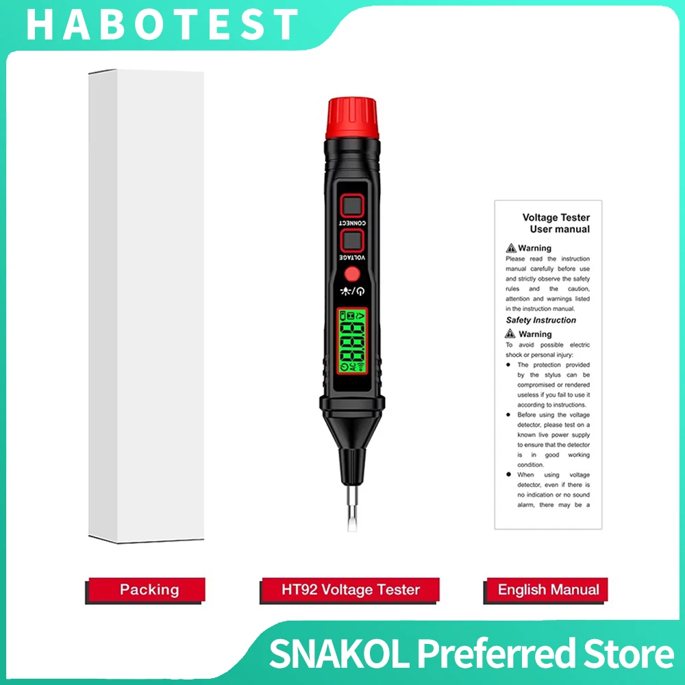 

HABOTEST HT92 Pen Type Voltage Tester AC12-300V Indicator Backlight Flashlight Sensitivity AC Voltage Electrician Tester