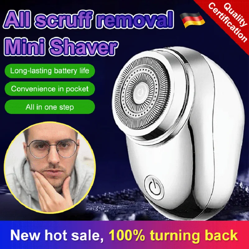 Men's Portable Mini Electric Razor Wet and Dry Shaver Stainless Steel Turbo Rotating Blades 1PC USB Travel Face Full Body Shave