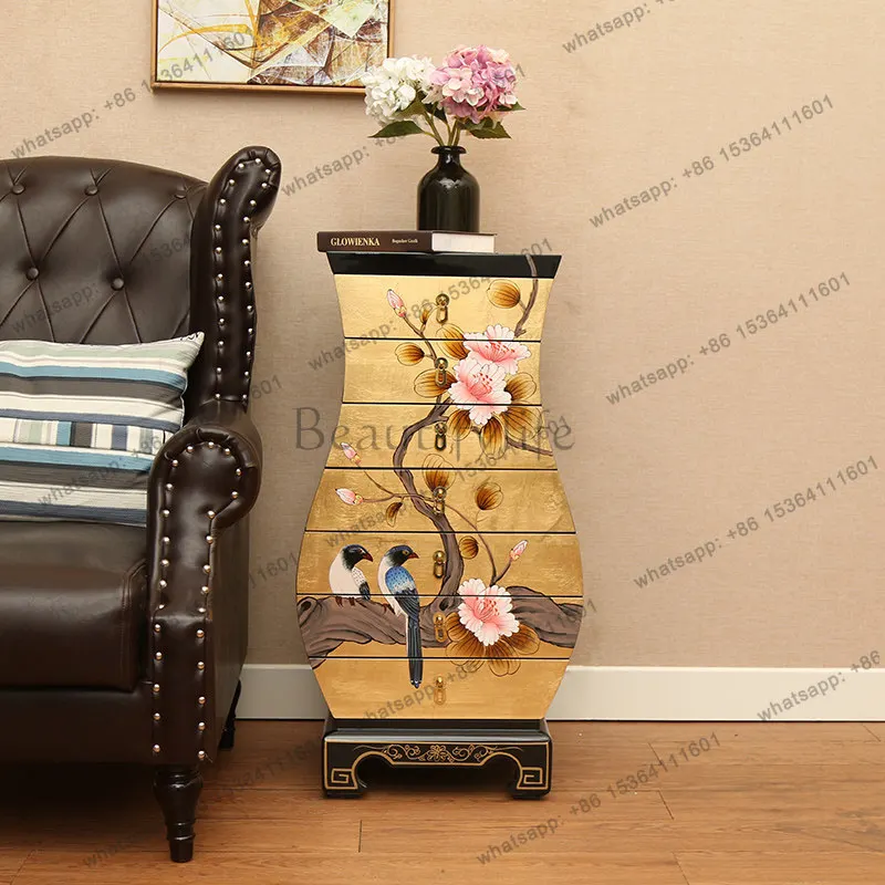 XX New Chinese Solid Wood Storage Entrance Cabinet Painted and Fitted Corner Cabinet